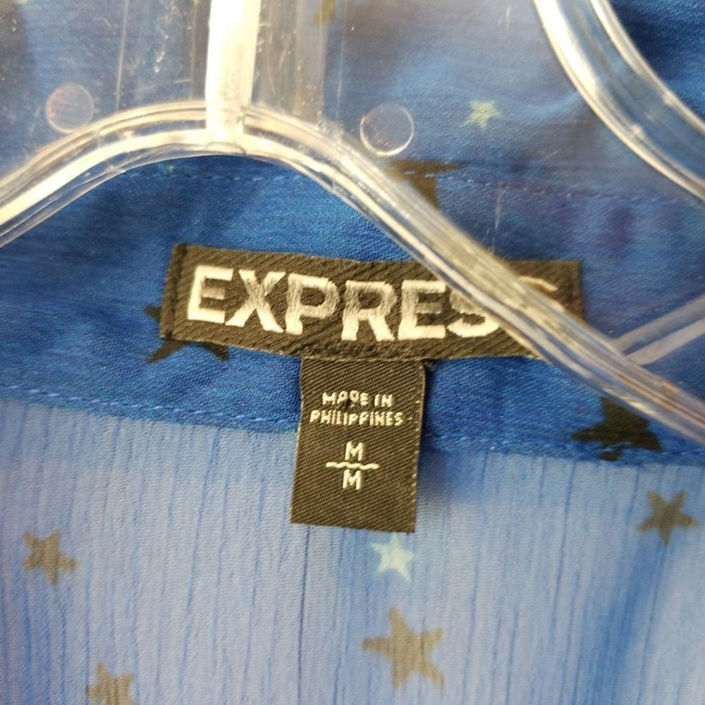 Express Blue Sheer Button Downblouse With Black S… - image 4